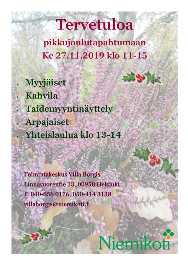 Tervetuloa kaikille avoimeen pikkujoulutapahtumaan Villa Borgikseen ke 27.11.201…
