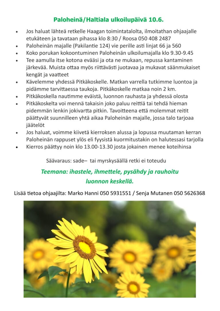 Huomenna tiedossa ulkoilua aurinkoisessa kesäsäässä! Vielä voi ilmoittautua muka…