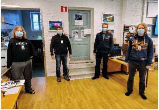 Mieli Töihin -valmennuksen työryhmä Mikko, Timo, Veikko ja Samu