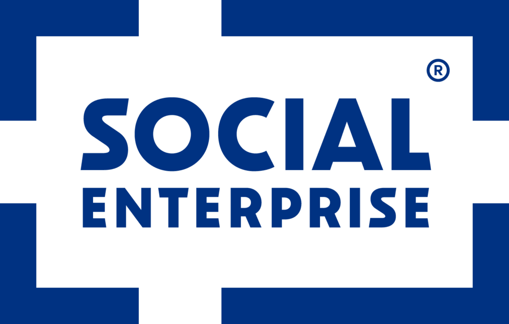 A blue logo featuring the text "SOCIAL ENTERPRISE" with a registered trademark symbol.