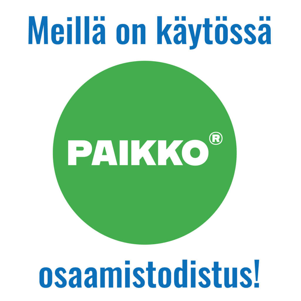 PAIKKO-brändin banneri, jossa ilmoitetaan osaamistodistuksen käytöstä.
