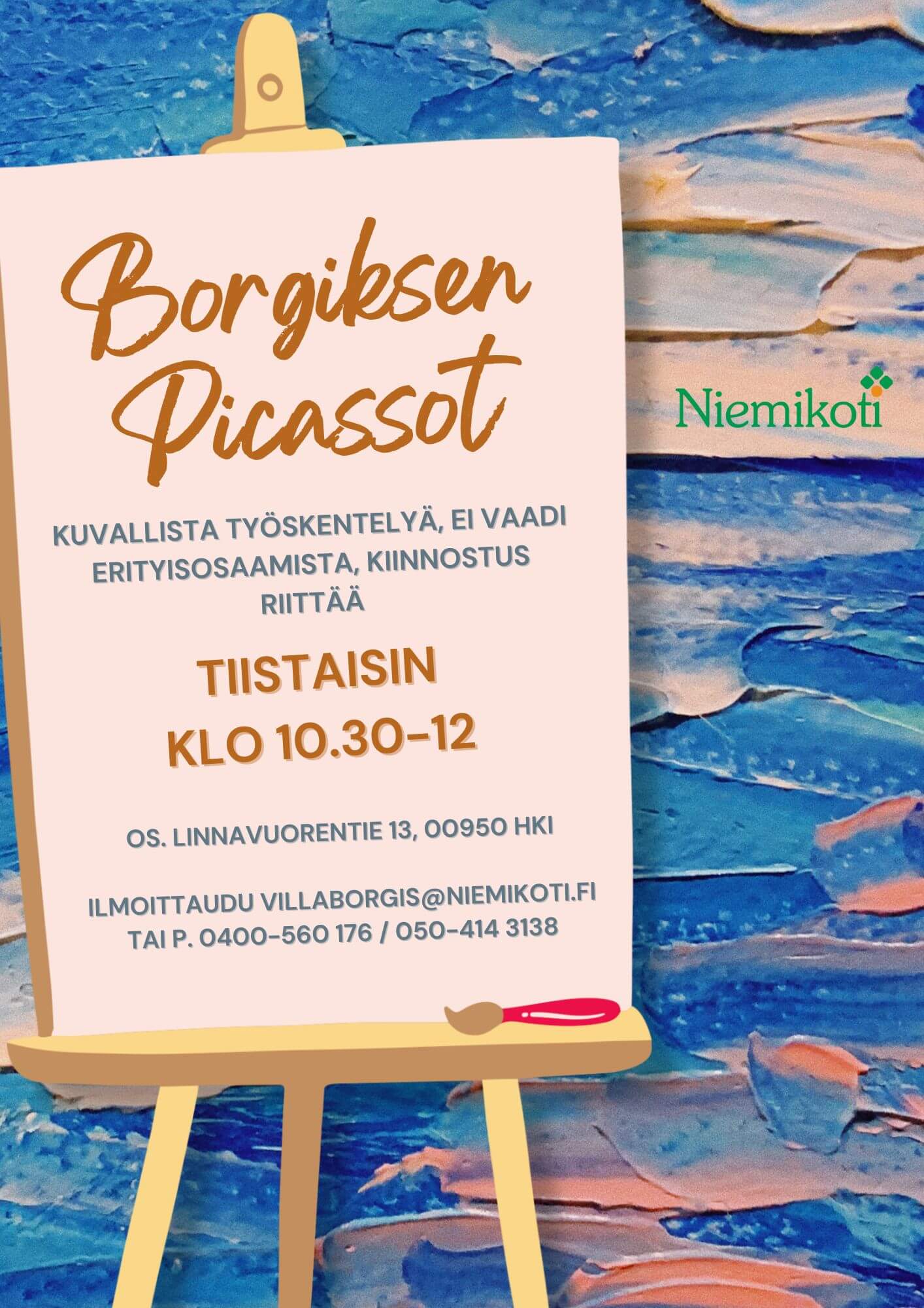 Borgiksen Picassot -tapahtuma tarjoaa kuvallista työskentelyä tiistaisin klo 10.30-12, eikä erityisosaamista vaadita.