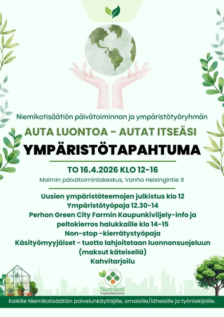 Ympäristötapahtuman mainos, jossa kerrotaan tapahtuman ajankohdasta, sijainnista ja ohjelmasta.