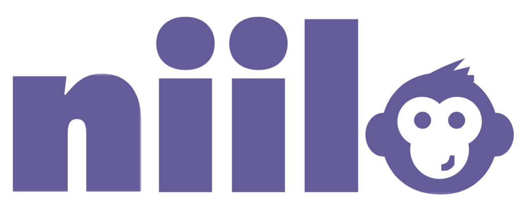 Kuvassa on violetti apina-logo, jossa on teksti "niilö".
