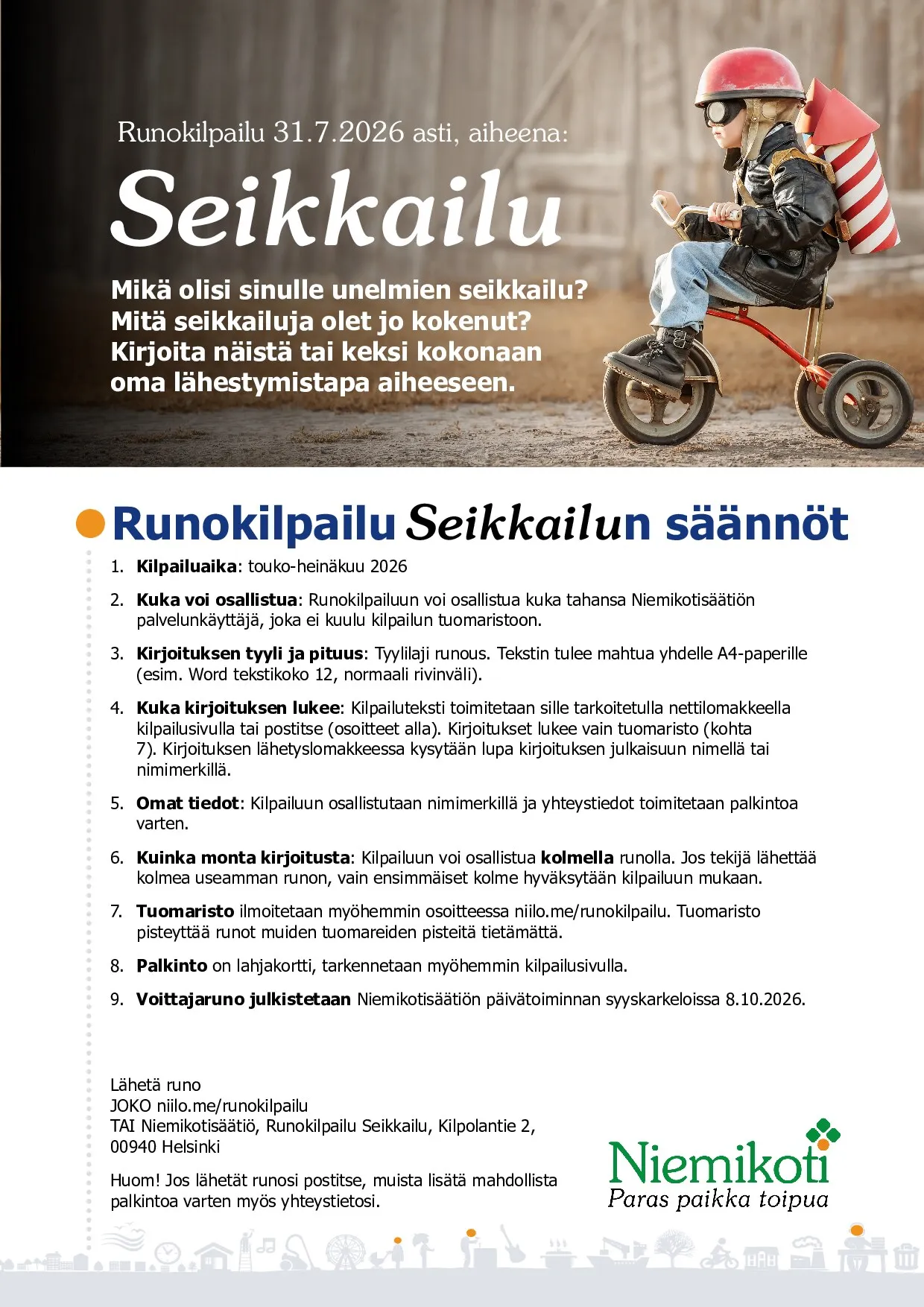 Runokilpailun säännöt ja ohjeet seikkailuteemalla, voimassa 31.7.2026 asti.