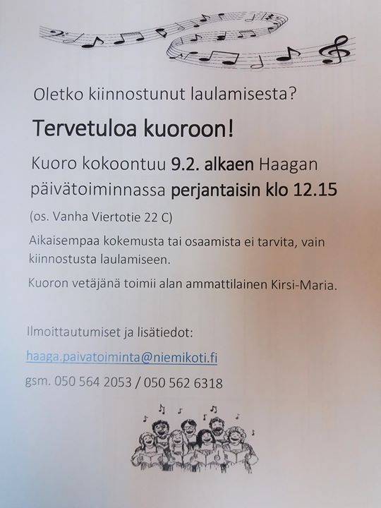 Haagan uutena ryhmänä alkaa Kirsi-Marian ohjaama kuororyhmä!!.