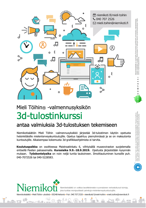 Mieli Töihin: 3d-tulostinkurssi 9.9.–18.9.2019